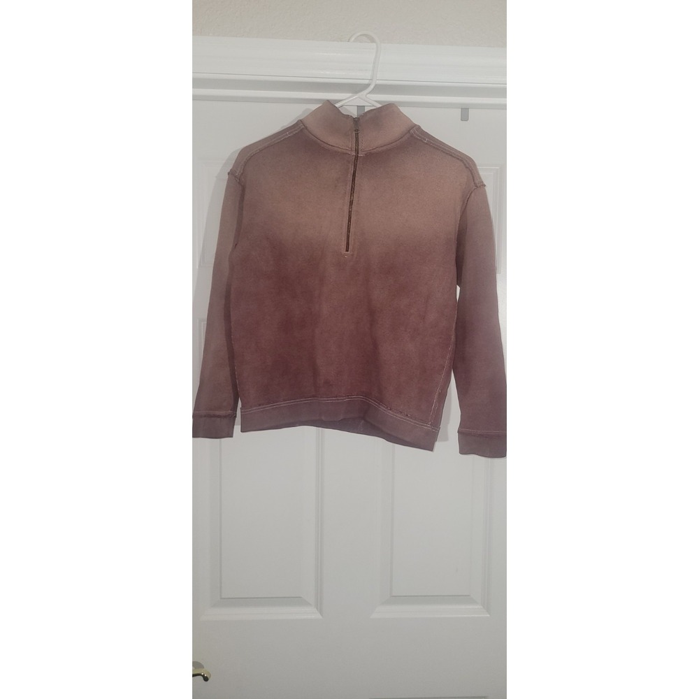 Free People Sweater Womens SM? 1/4 Zip Back Print Pullover Fleece Burgundy Fade